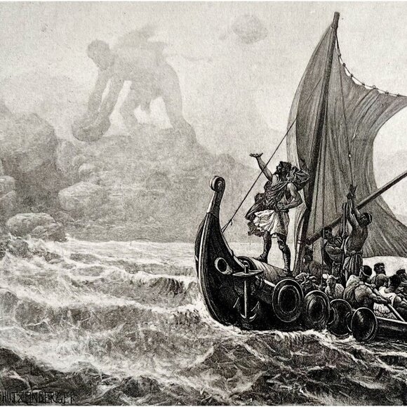 Ulysses Defying The Cyclops Monster Photo Gravure Victorian 1894 Art Greek DWS11 - Picture 1 of 3